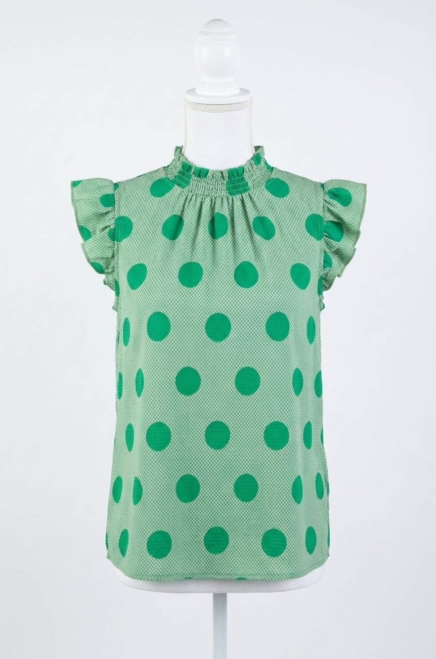 NEW VOY polka dot tie back knit top in green dream